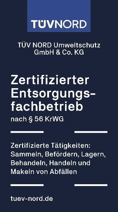 Siegel Zertifizierter Entsorgungsfachbetrieb nach § 56 KrWG von TÜV NORD Umweltschutz